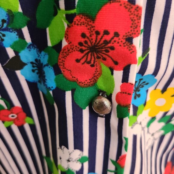 Vintage 60's Spectator Striped Floral Maxi Shirt Dress - Picture 10 of 12